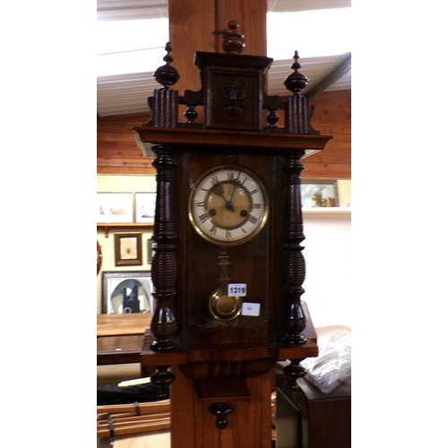 1319 - WALNUT PENDULUM WALL CLOCK, 75CM H