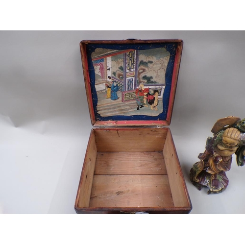 1334 - 19C CHINESE LACQUERED BOX, COMPOSITE FIGURE OF HOTEI, TWO BOXES OF FIVE PRINTING BLOCKS