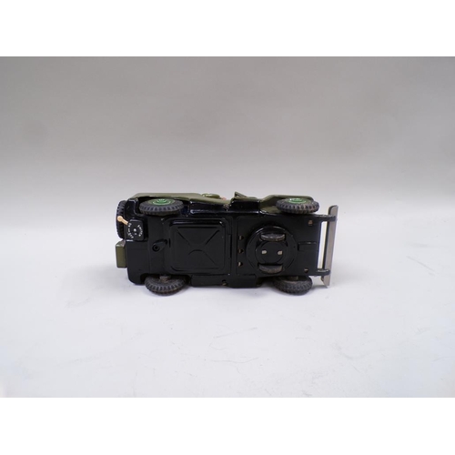 1356 - PAINTED TIN PLATE JEEP WITH ELECTRIC MOTOR, 28CM L