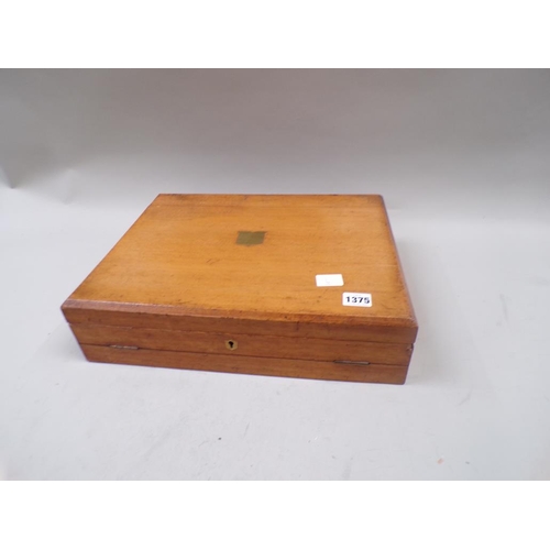 1375 - OAK NEEDLEWORK BOX, 41CM W AND CONTENTS