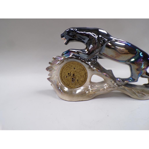 1381 - CERAMIC PANTHER MANTEL CLOCK, 45C, W