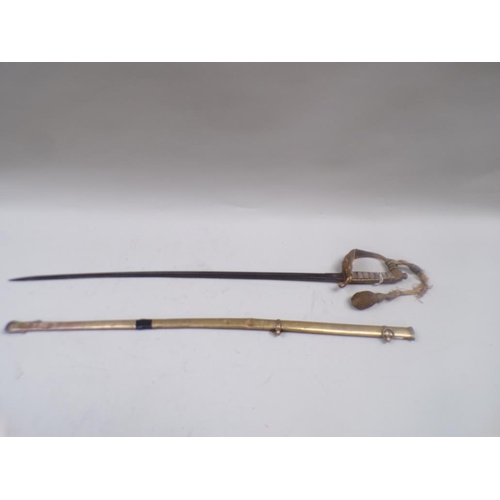 1387 - 19C NAVAL OFFICERS SWORD WITH A BIRD HEAD MOUNTED GUARD, BLADE 79CM L