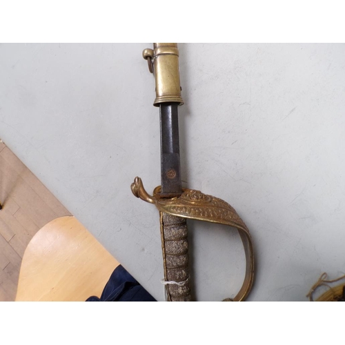 1387 - 19C NAVAL OFFICERS SWORD WITH A BIRD HEAD MOUNTED GUARD, BLADE 79CM L