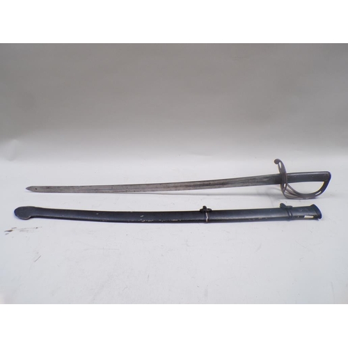 1388 - 19C STEEL OFFICERS SWORD WITH OPEN STEEL SCABBARD AND SHEATH, SWORD 76CM BLADE