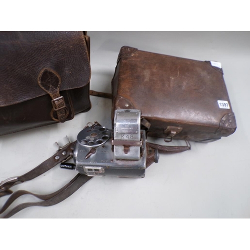 1397 - STUDENTS LEATHER SATCHEL; SMALL LEATHER SUITCASE WITH TICKET MACHINE