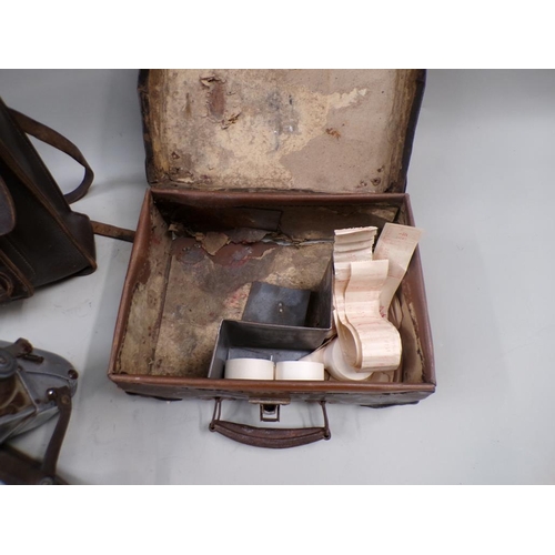 1397 - STUDENTS LEATHER SATCHEL; SMALL LEATHER SUITCASE WITH TICKET MACHINE