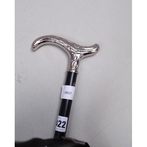 1422 - EBONISED WALKING CANE WITH SILVER PLATED HANDLE