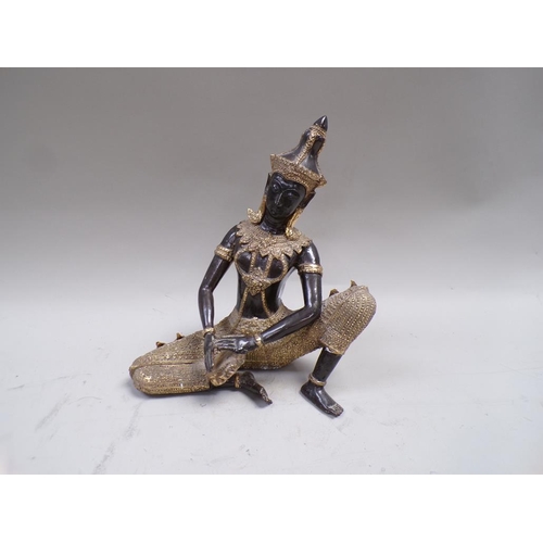 1426 - BRONZE PATINATED AND GILT DECORATED FIGURE OF A SIAMESE DANCER  - 27cms H