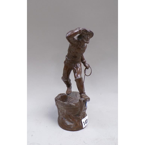 1451 - MODERN BRONZED FIGURE OF A FISHERMAN - 24cms H