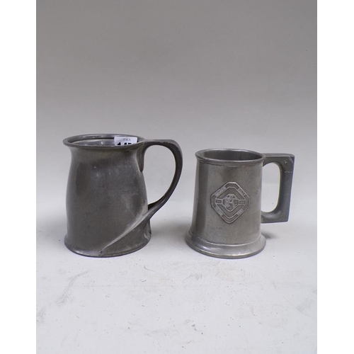 1452 - EARLY 20c TUDRIC ENGLISH PEWTER FOR LIBERTY AND CO. TANKARD 11cms H TOGETHER WITH ONE OTHER