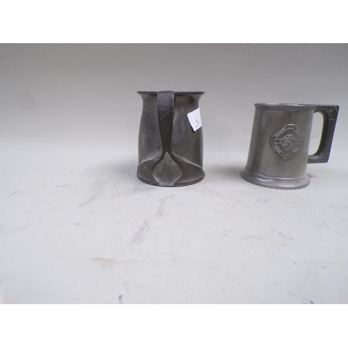 1452 - EARLY 20c TUDRIC ENGLISH PEWTER FOR LIBERTY AND CO. TANKARD 11cms H TOGETHER WITH ONE OTHER