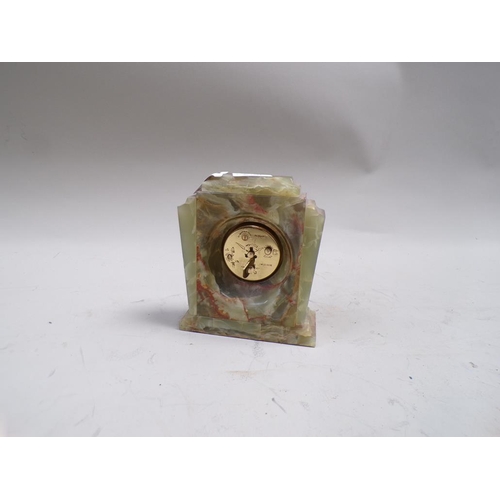 1471 - GREEN ONYX SWIZA MANTEL CLOCK - 14cms H