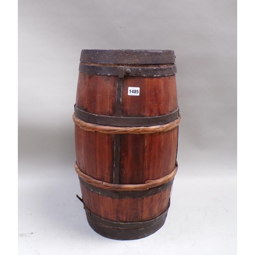 1485 - COOPERED BARREL POT STAND - 60cms H