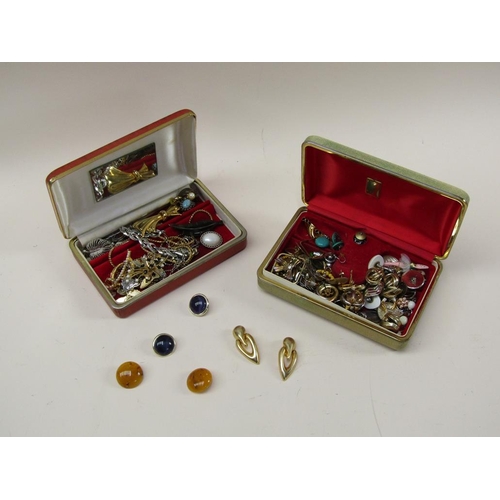 1657 - TWO JEWELLERY BOXES CONTAINING EARRINGS, BROOCHES ETC