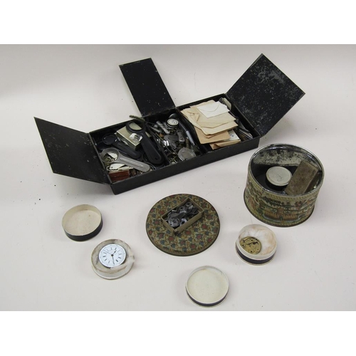 1660 - TWO TINS OF WATCH PARTS AND TOOLS