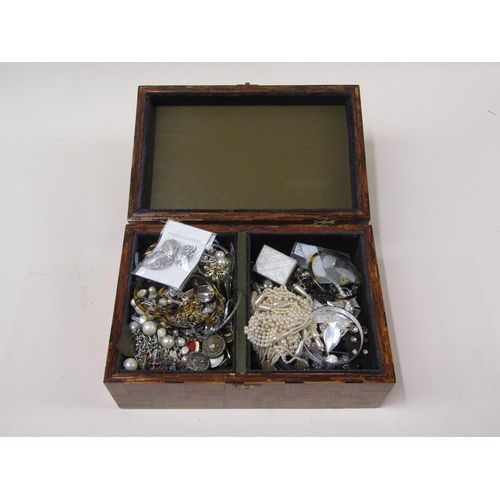 1665 - WOODEN JEWELLERY BOX AND CONTENTS TO INC. BANGLES, NECKLACES ETC