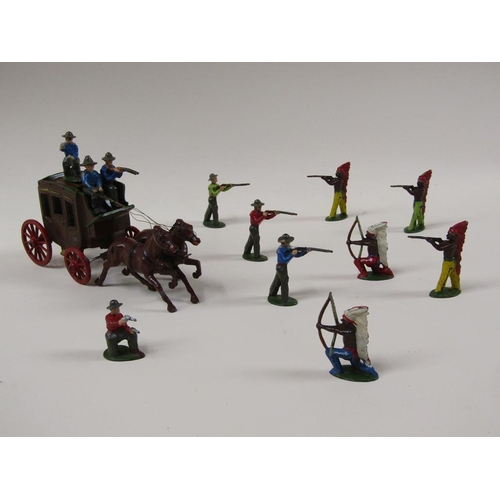 1684 - JO HILL AND CO. MINIATURE STAGECOACH PLUS COWBOYS AND INDIANS