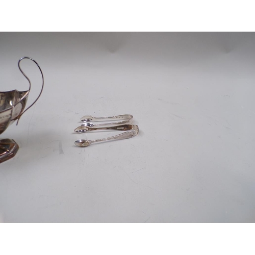 1701 - SILVER SUGAR BOWL, SET OF SILVER TONGS, PAIR OF SILVER PLATED TONGS - 5.6ozt