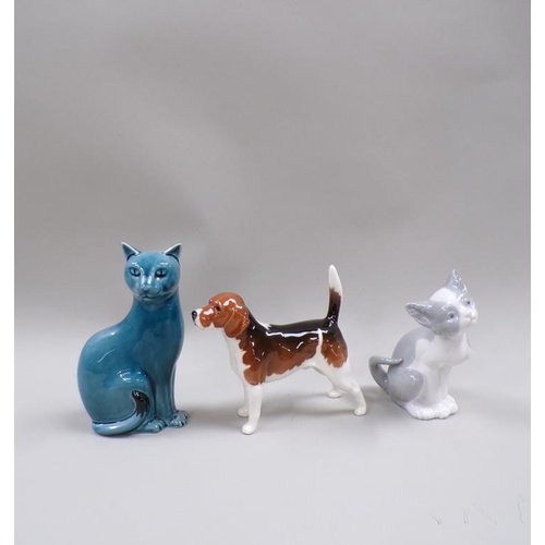 1781 - POOLE POTTERY AND LLADRO CATS; BESWICK DOG, 14CM H