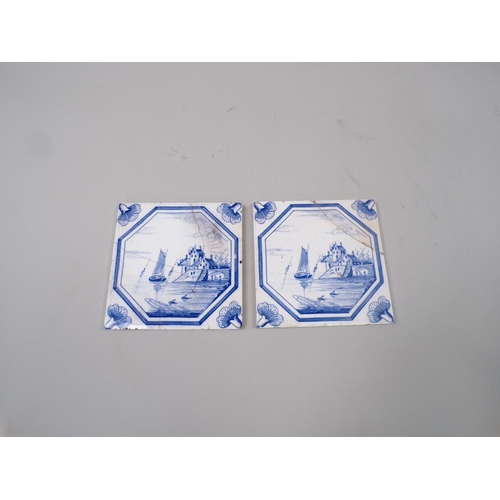 1832 - PAIR OF B&W DELFT TILES, A/F, 15.25CM SQ