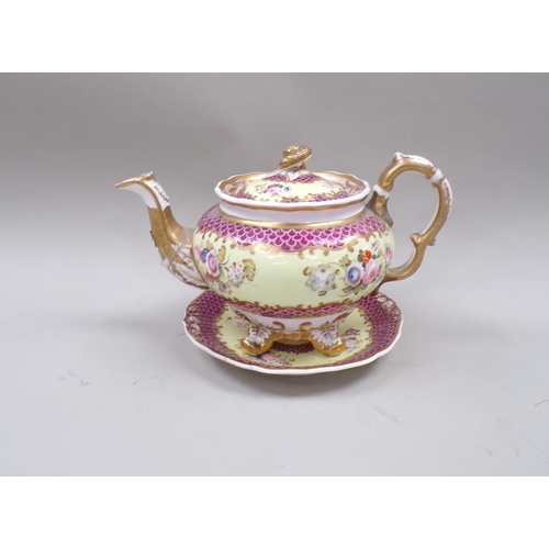 1844 - EARLY 19C SPODE TEAPOT AND STAND, A/F - TEAPOT 16CM H