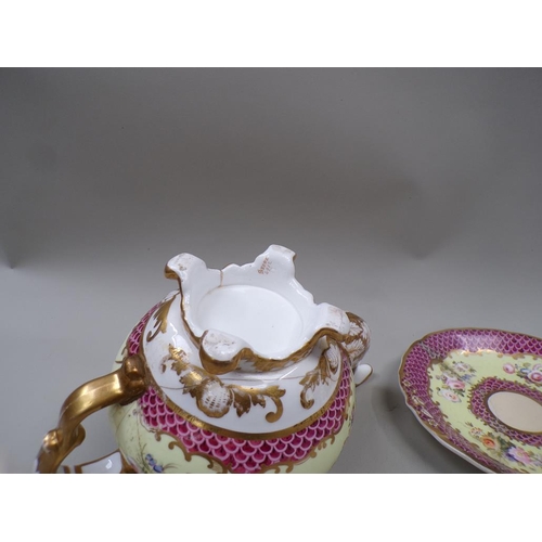 1844 - EARLY 19C SPODE TEAPOT AND STAND, A/F - TEAPOT 16CM H