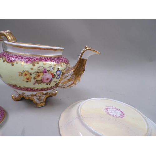 1844 - EARLY 19C SPODE TEAPOT AND STAND, A/F - TEAPOT 16CM H