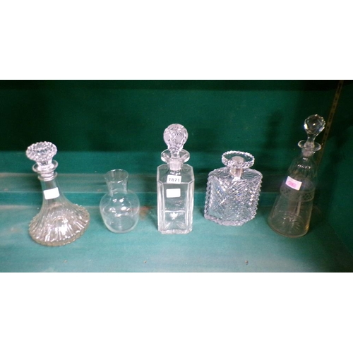 1871 - FOUR CRYSTAL DECANTERS; CARAFE - LARGEST 30CM H