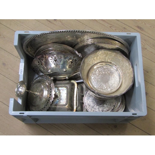 1751 - BOX OF MIXED SILVER PLATE TO INC. COASTERS, TRAYS, TUREENS ETC.