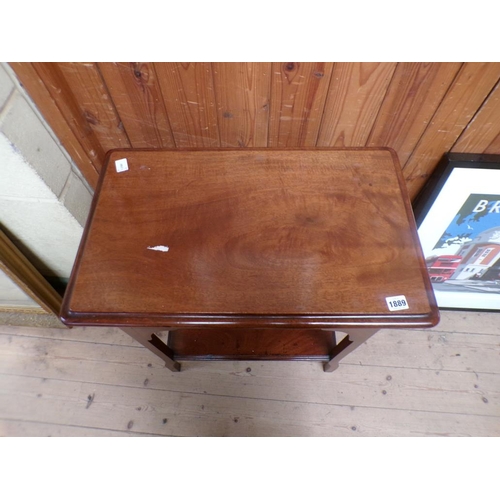 1889 - EDWARDIAN MAHOGANY TWO TIER SIDE TABLE FITTED ONE FRIEZE DRAWER 61 x 74 cms