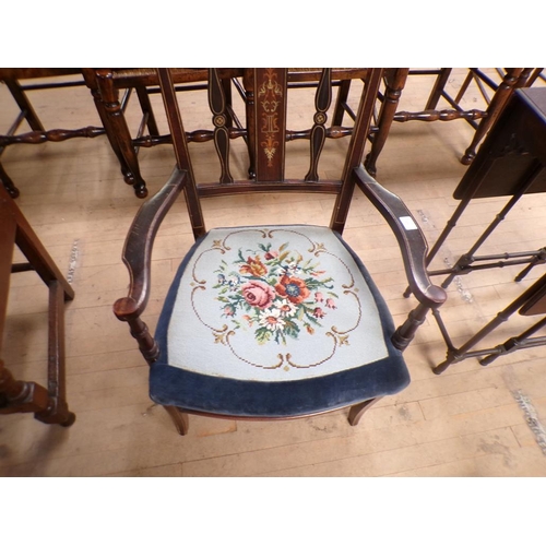 1911 - LATE VICTORIAN MARQUETRY DECORATED LOW ARMCHAIR