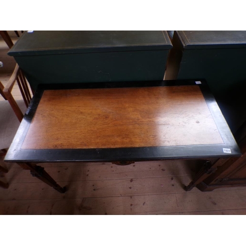 1927 - LATE VICTORIAN EBONISED SIDE TABLE WITH CLASSICAL CARVED TAPERING LEGS WITH CASTORS 107 x 72 cms