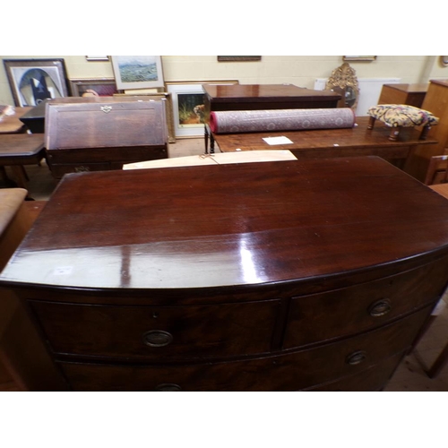 1929 - LATE GEORGIAN MAHOGANY BOW FRONTED CHEST OF TWO SHORT / THREE LONG DRAWERS 106 x 120 cms