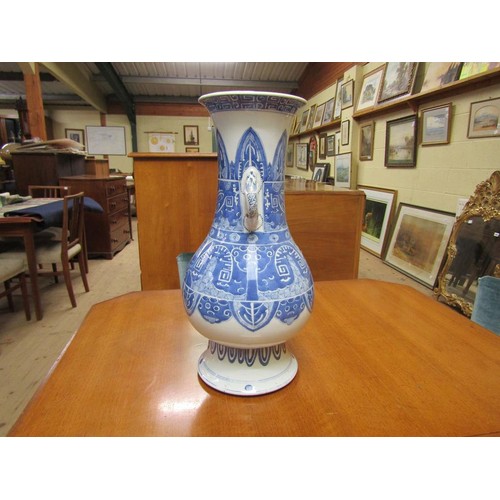 1829 - ORIENTAL B&W TWO HANDLED VASE, 43CM H