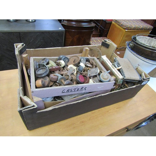 656 - BOX OF CASTORS ETC