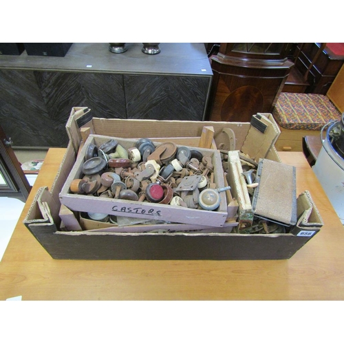 656 - BOX OF CASTORS ETC