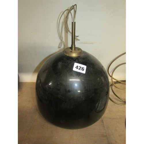 426 - GREEN GLASS CEILING LIGHT SHADE WITH FIXTURES