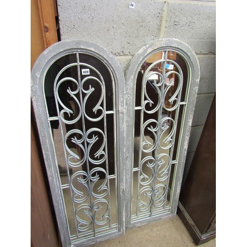 820 - PAIR OF GREY ARCHED GARDEN MIRRORS