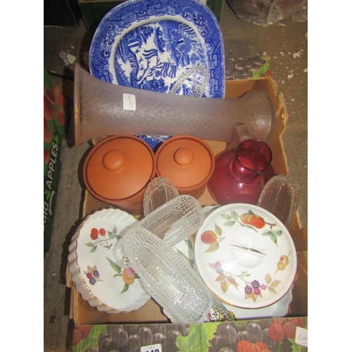 448 - BOX OF MIXED CERAMICS AND GLASSWARE INC CRANBERRY JUG