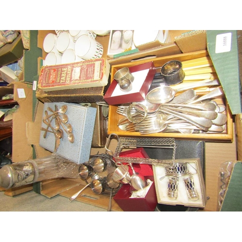478 - BOX OF VARIOUS ITEMS OF SILVER PLATE INC. CRUET AND CLARET JUG