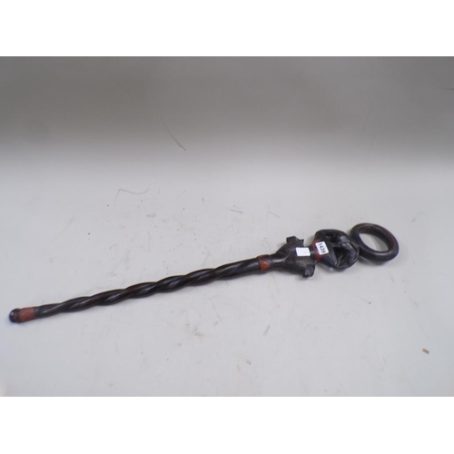 1439 - AFRICAN CHIEFTAN CARVED WOOD ELEPHANT AND LION WALKING STICK