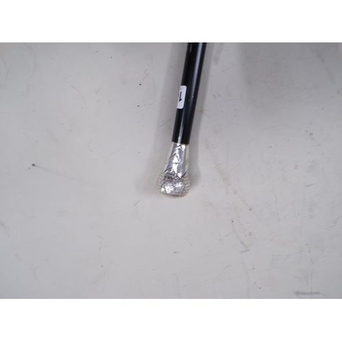 1440 - SILVER KNOB HANDLE EBONISED WALKING CANE
