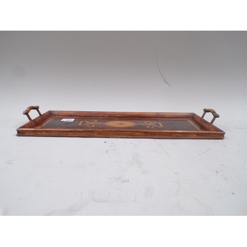 1465 - EDWARDIAN TWO HANDLED MARQUETRY AND INLAID TRAY 45cms