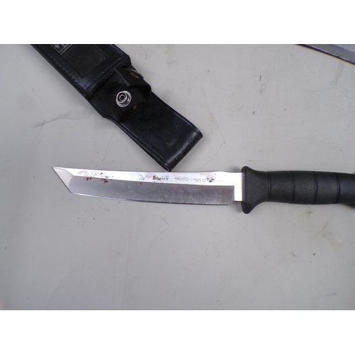 1407 - THREE TACTICAL KNIVES AND SHEATHS