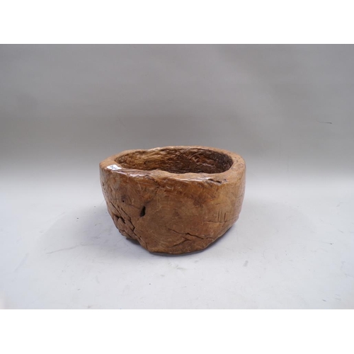 1434 - CARVED TRUNK WOODEN BOWL - 40cms DIA