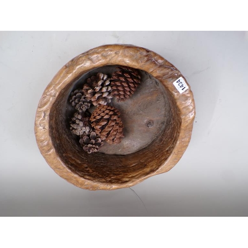 1434 - CARVED TRUNK WOODEN BOWL - 40cms DIA