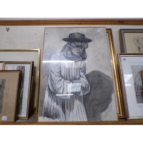 151 - FRAMED PRINT; PENCIL  AND PASTEL