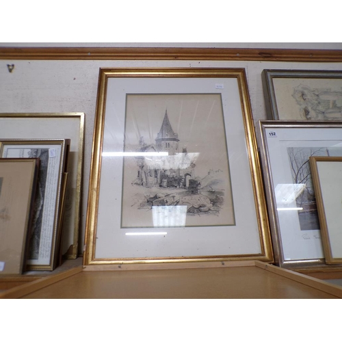 151 - FRAMED PRINT; PENCIL  AND PASTEL