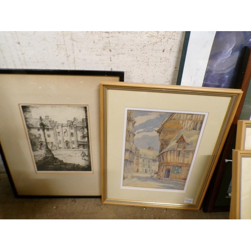 160 - COLLECTION OF FRAMED WATERCOLOURS, B&W ETCHING