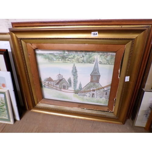 164 - FRAMED PRINTS, GILT MIRROR